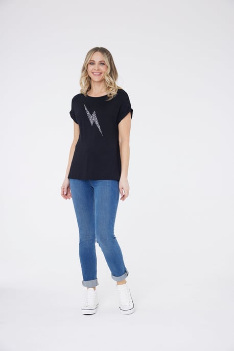 Ziggy Lightning Bolt Short Sleeve Top Black / Silver
