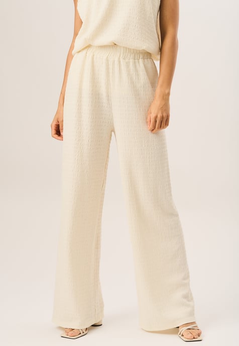 Textured Elastic Waist Pull On Trousers