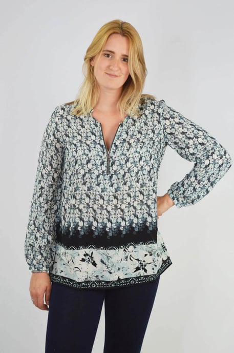Blue Border Print Tunic Top