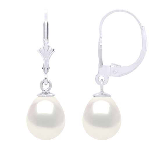 Earrings in White Gold 375 and Real Cultured Freshwater Pearls Pear 8-9 mm