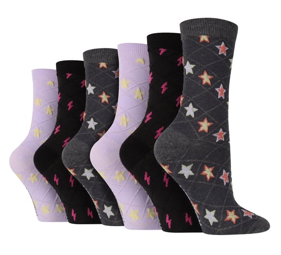 6 Paar Multipack Damen Herbst Socken | Wildfeet | Cute Novelty Design gestrickt Boot Socken - Sterne - Image 1