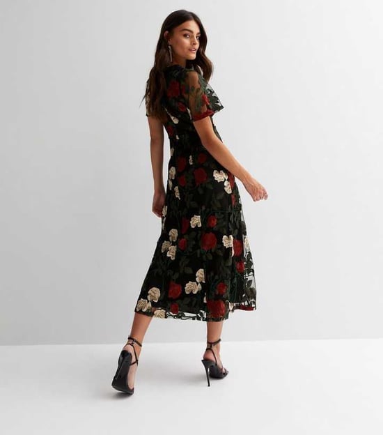 Angel Sleeves Embroidered Occasion Midi Dress