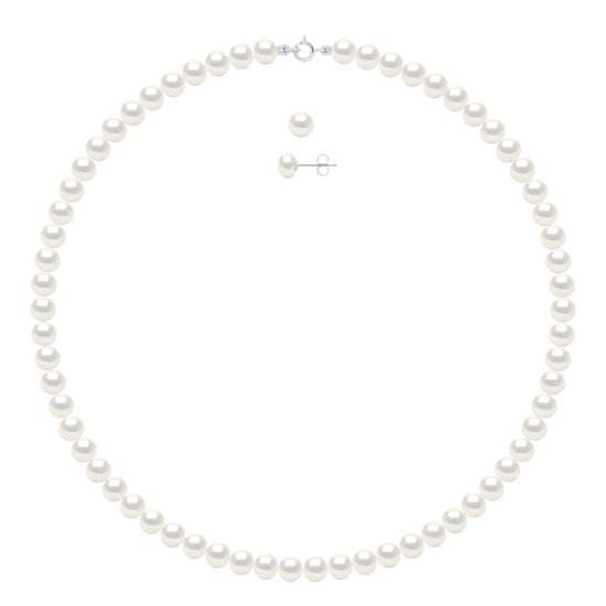 Set being composed of : Necklace of Real Cultured Freshwater Pearls Semi Round 6-7 mm