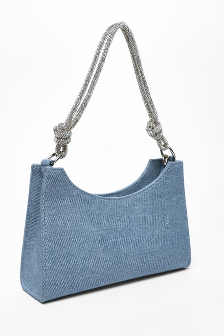 Denim Diamante Knot Shoulder Bag