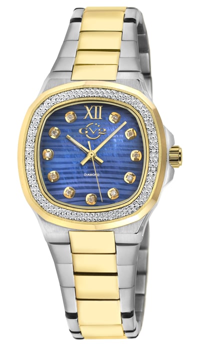 GV2 Potente Lady Blue MOP dial, 316L Stainless Steel Two toned IPYG  Diamond  Swiss Quartz  Watch