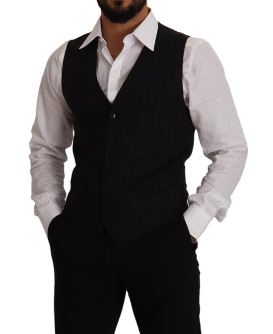 Dolce & Gabbana Men's Blue Striped Wool Stretch Waistcoat Vest