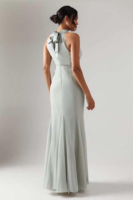 Halterneck Chiffon Embellished Bridesmaids Dress