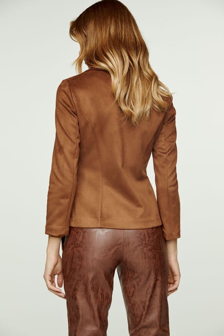 Brown Alcantara-Look Fitted Jacket