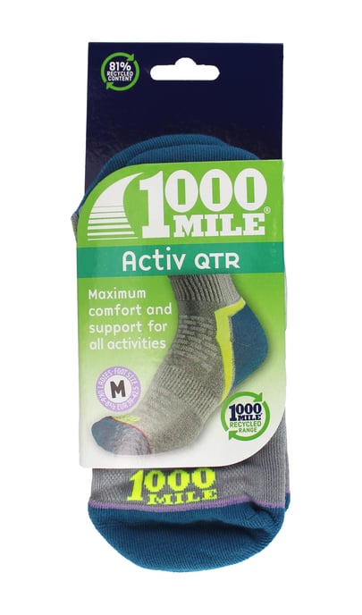 1000 Mile - Damen Aktive Viertel Repreve Atmungsaktive Socken mit Flachnaht - Silber / Türkis - Image 2