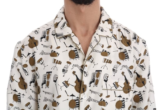 Dolce & Gabbana Weißes Seidenhemd mit JAZZ-Motivdruck - Image 4
