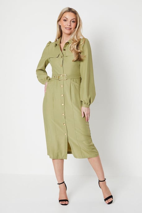 Heavy Crepe D-ring Belted Shirt Dress