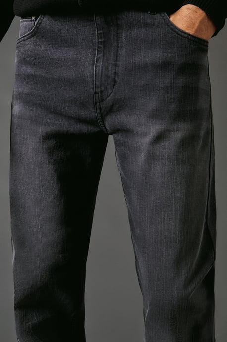 Washed Black Stretch Straight Leg Jeans