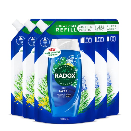 Radox Mineral Therapy 2-in-1 Shower Gel Refill Pouch Feel Awake 500ml, 5 Pack
