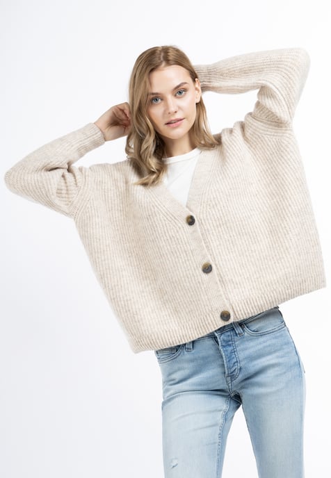 Dreimaster Oversized Strickjacke Damen Hellbeige Melange - Image 2