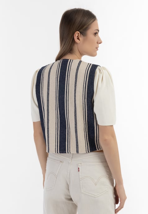 Dreimaster Weste Damen Dunkelmarine Wollweisser Streifen - Image 4