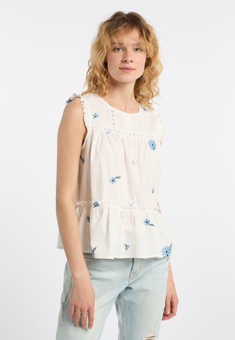 Dreimaster Spitze Damen Wollweiss Blau - Image 3