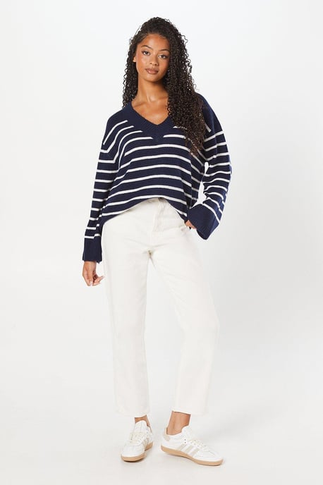 V Neck Stripe Knitted Jumper - Image 2