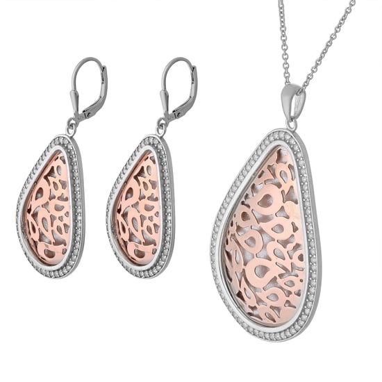 Orphelia Damen 925 Sterling Silber Set: Kettenanhänger + Ohrringe - Silber/Rose SET-068 - Image 1