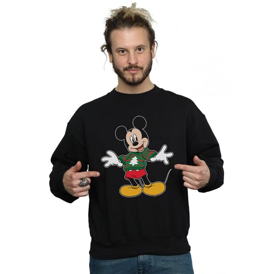 Disney Mens Mickey Mouse Christmas Jumper Stroke Sweatshirt (Black)
