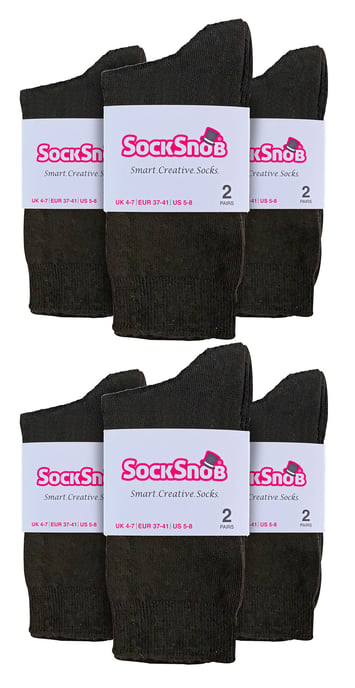 Einfarbige Damensocken mit hohem Baumwollanteil | 12 Paar Multipack | Socken-Snob | Dünne, bequeme, farbenfrohe Crew-Söckchen für Damen in Dunkelbraun - Image 2
