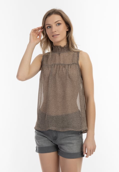 Dreimaster Bluse Damen Oliv Wollweiss - Image 3