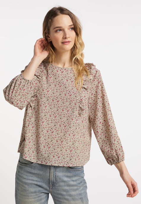 Dreimaster Blusenshirt Damen Wollweiss Rot Mehrfarbig - Image 2