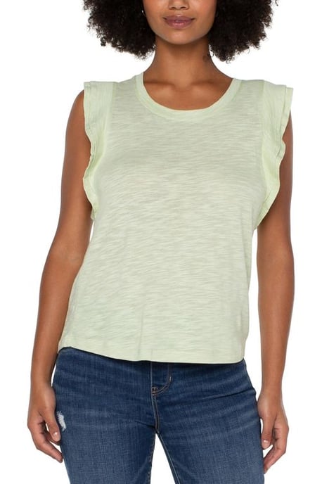 Double Layer Flutter Sleeve Slub Knit To Celadon