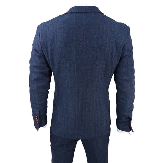 Herren Blaue Tweed-Karo 3-Teiliges Anzug - Image 6
