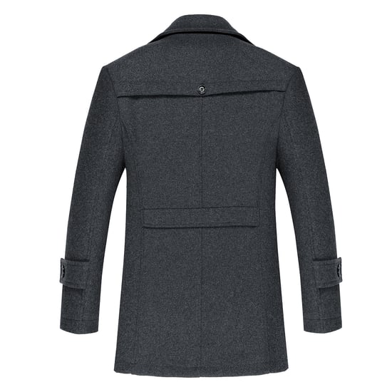 Men's Winter Thickened Solid Color Lapel Casual Wool Coat with Striped Collar Grey