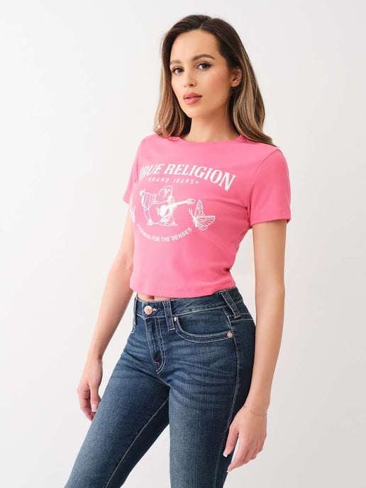Butterfly Buddha Rib Baby Tee in Pink