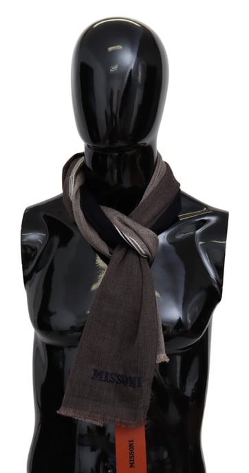 Missoni Echarpe unisexe à franges en laine rayée marron pour hommes, pour envelopper le cou - Image 1