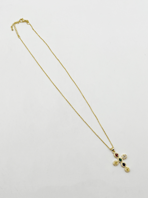 Cross Pendant Necklace in Multi Colour Stones - Image 3