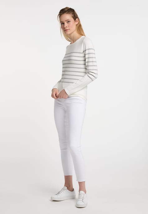 Dreimaster Strickpullover Damen Wollweiss Grau Melange - Image 4