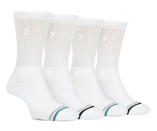 Herren Bambus-Sport-Socken in Schwarz & Weiß | Farah | 4er-Pack | Diabetiker-freundliche Sport-Socken mit glatter Zehennaht & lockerem Oberteil | Tennis Gym Running Socken - Weiß - Image 1