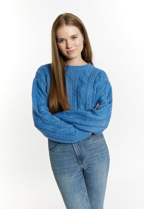 Mymo Kurzer Strickpullover Damen Himmelblau - Image 3