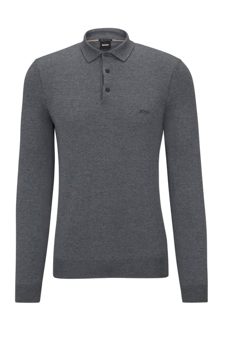 Boss Black Bono-l Long Sleeved Polo Shirt Medium Grey - Image 1