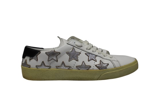 Saint Laurent Paris SL/06 Metallische Sterne Niedrig Sneakers aus weißem Leder - Image 1