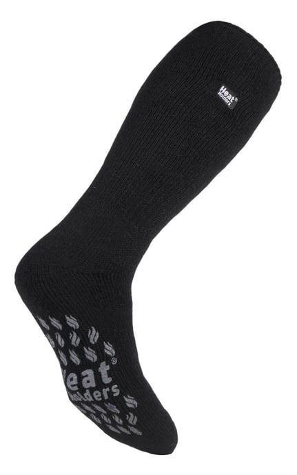 Herren Kniestrümpfe für den Winter | Wärmehalter | Fleece gefüttert Rutschfeste lange Socken mit Anti-Rutsch-Greifern - Schwarz / Grau - Image 1