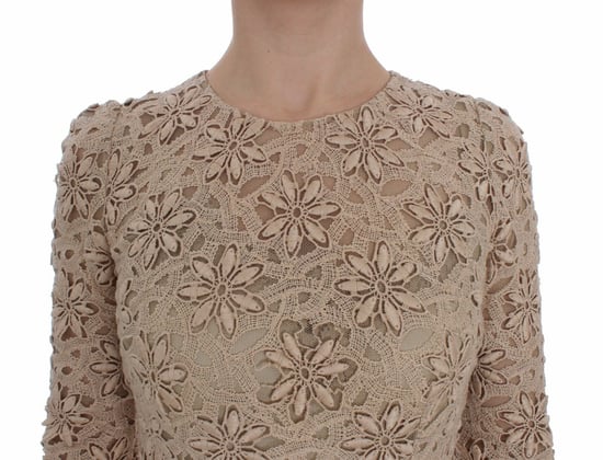 Dolce & Gabbana - Robe longue fourreau en dentelle florale beige pour femme - Image 5