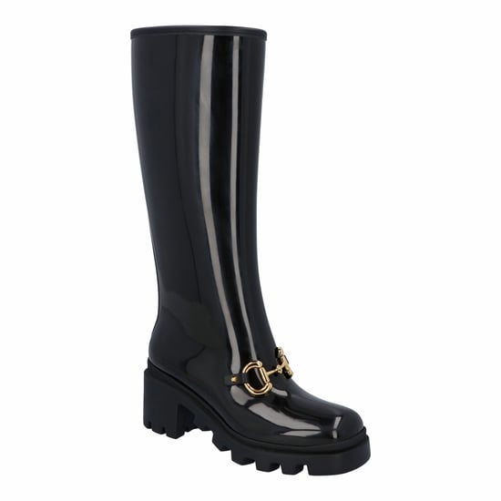 Gucci Damen kniehohe Gummistiefel mit Pferdemotiv aus schwarzem Leder - Image 1
