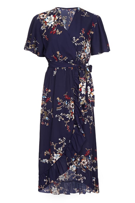 Mela Navy Floral Dipped Hem Maxi Dress