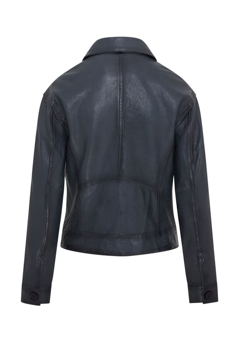 Womens Navy Retro Biker Leather Jacket - Kopervik
