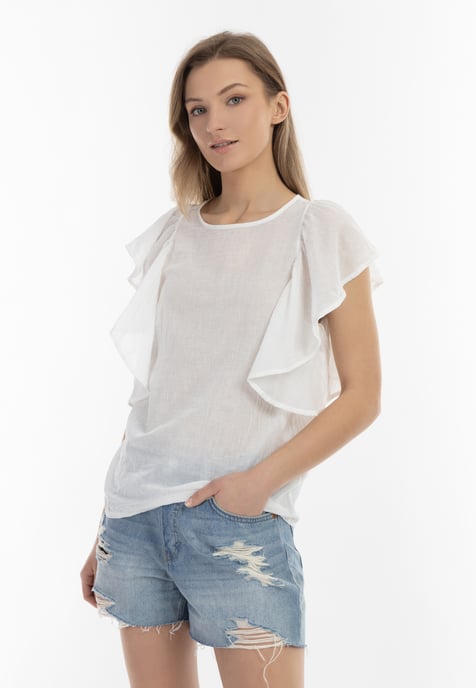 Dreimaster Blusenshirt Damen Wollweiss - Image 3