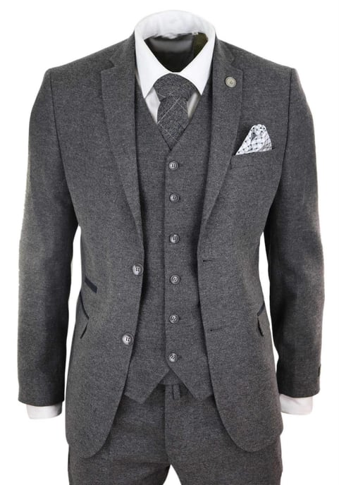 Herren 3-teiliges graues Woll-Tweed Vintage Retro Anzug - Image 1