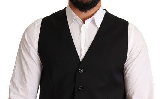 Dolce & Gabbana Herren Schwarz Wolle Formelle Weste Kleid - Image 4