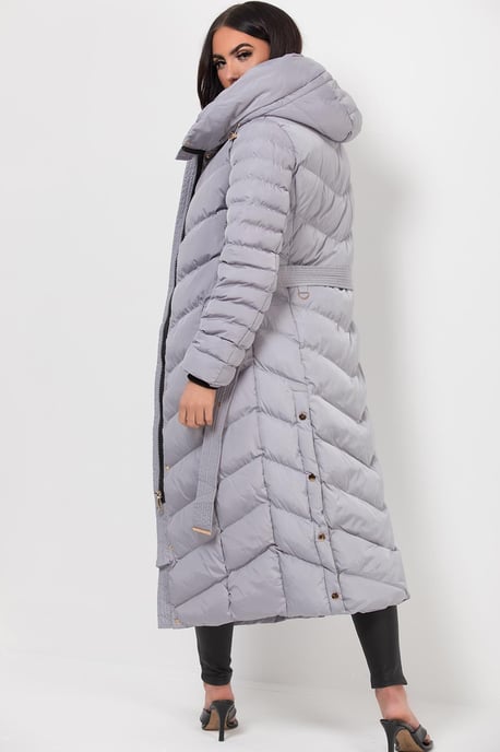 Jess Women’s Long Puffer Coat with Belt & Hood