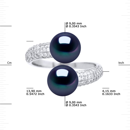 Ring YOU AND ME 2 Freshwater Pearls 9-10 mm Black Jewelry 925