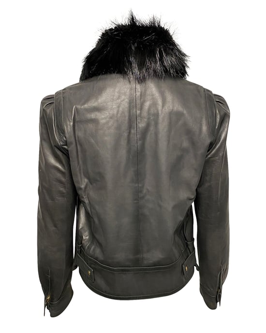 Gucci Jacke mit Fellkragen aus schwarzem Leder - Image 2