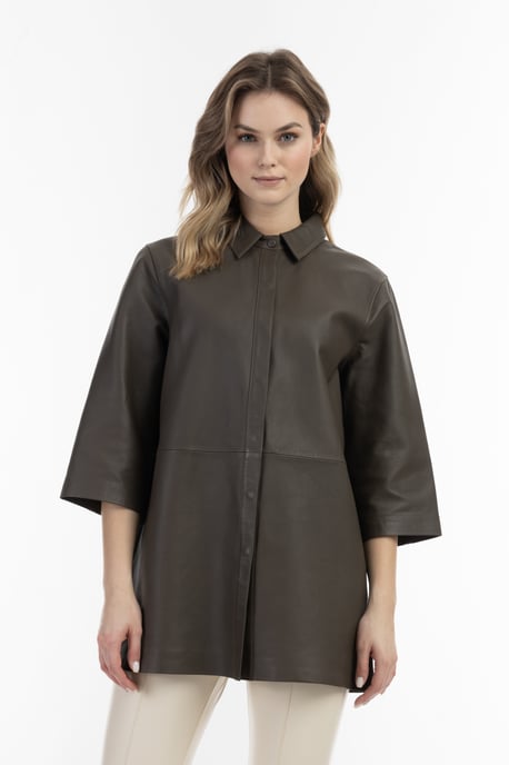 Dreimaster Lederhemd Damen Taupe - Image 3