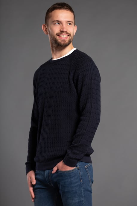 Navy Cotton Long Sleeve Crew Neck Knitted Jumper